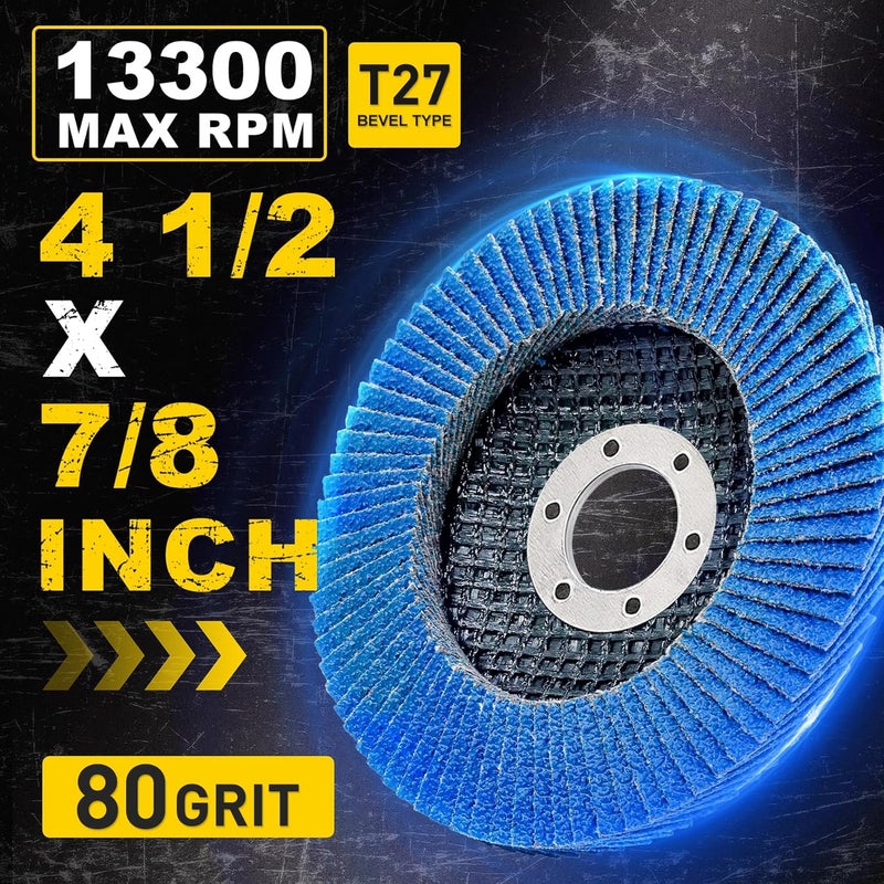 PRETEC Flap Discs 4 1/2 for Angle Grinder, 12 Pcs Flap Discs 80 Grit, 4.5" x 7/8" High Density Zirconia Type 27 Flap Sanding Disc for Grinding, Rust Removal, Sanding and Finishing - 12 Packs - Image 2